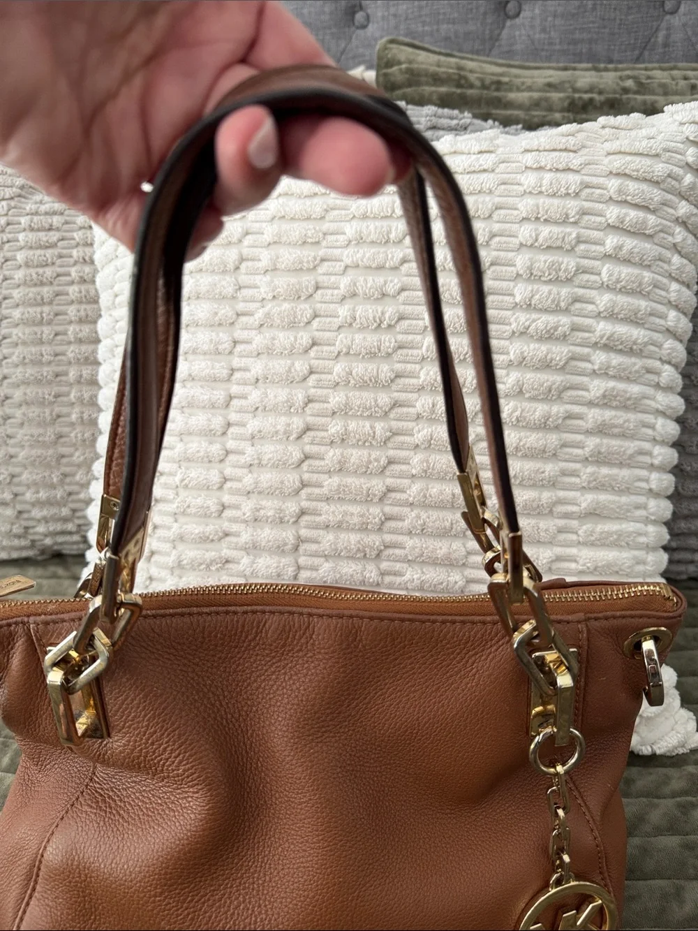 Michael Kors Cognac Pebbled Leather Bag with Gold Hardware